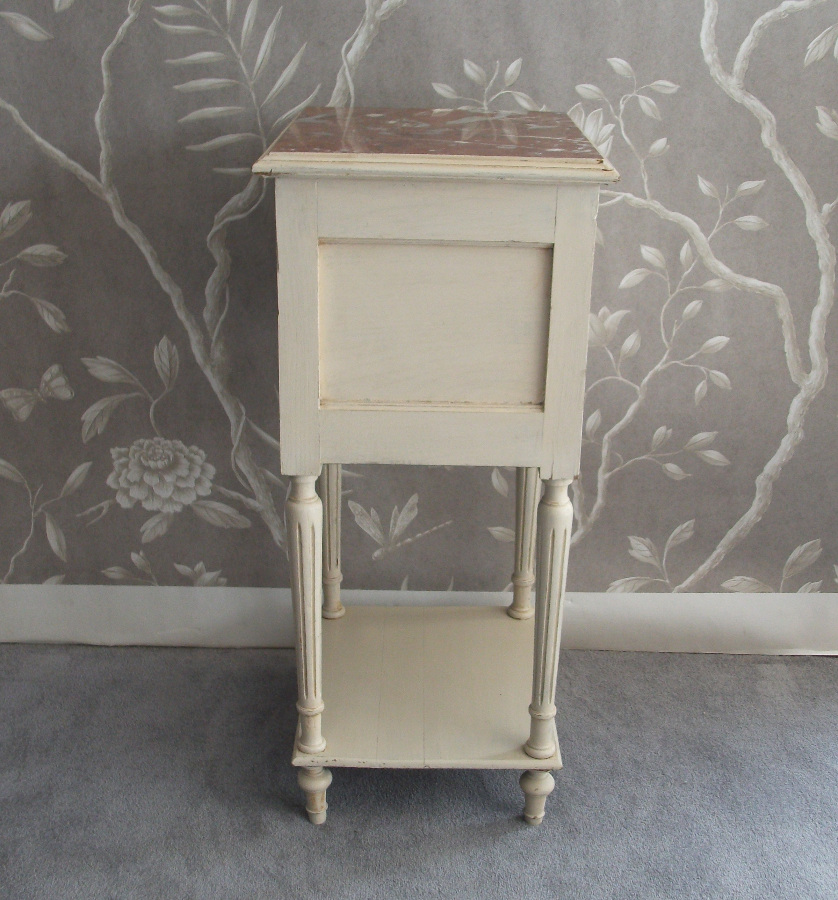 French Painted Bedside Cupboard with Fluted Legs